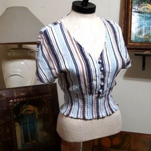 Womens Crop top Sz Medium striped half shirt ALMOST FAMOUS Stretch b29